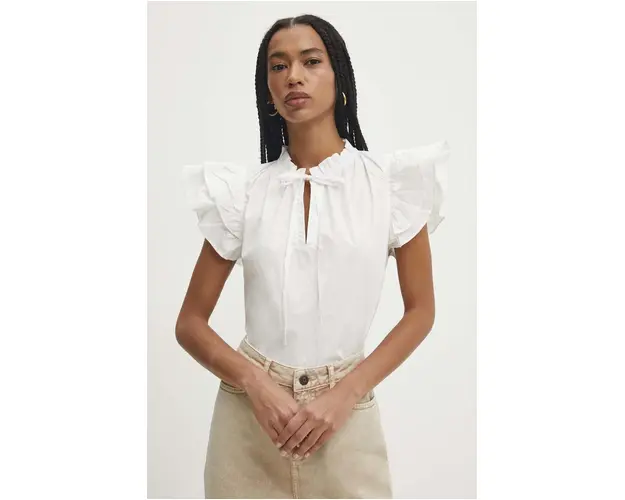 Answear Lab bluza din bumbac femei, culoarea alb, neted