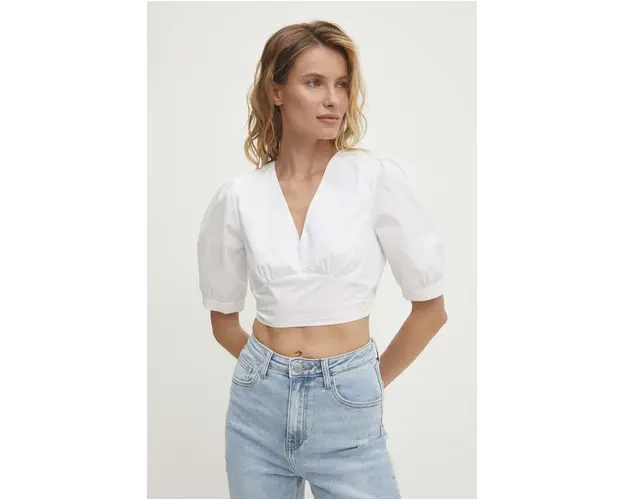 Answear Lab bluza din bumbac femei, culoarea alb, neted