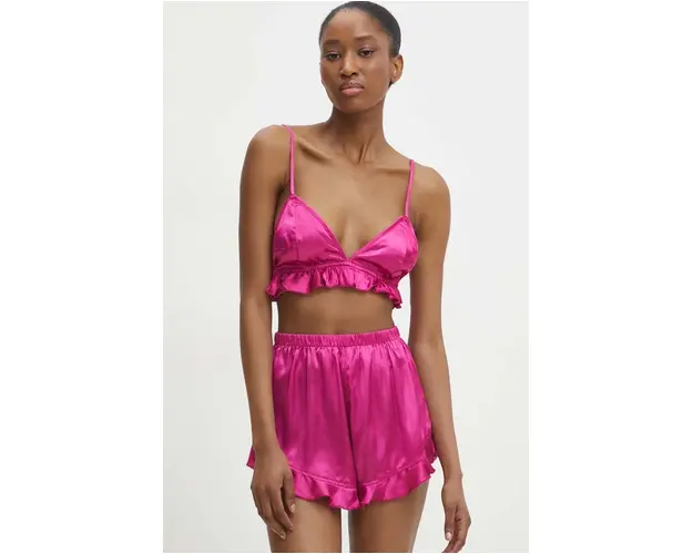 Answear Lab pijama femei, culoarea roz, satin