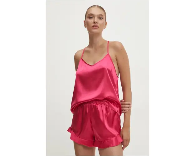 Answear Lab pijama femei, culoarea roz, satin
