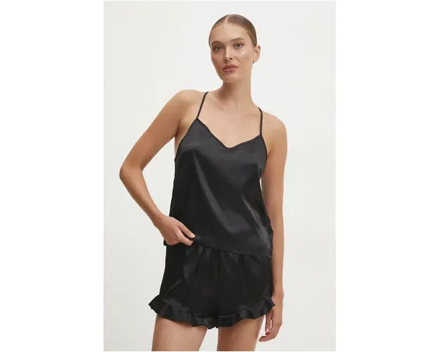 Answear Lab pijama femei, culoarea negru, satin