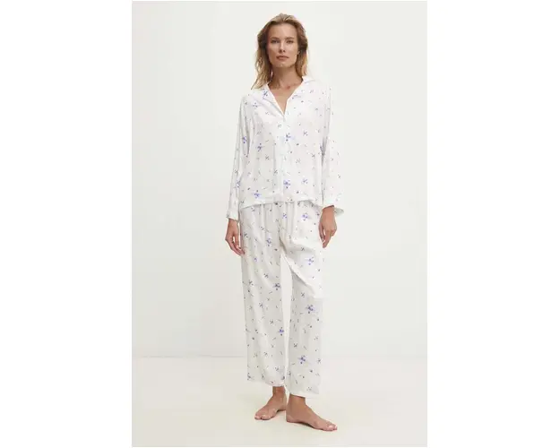 Answear Lab pijama femei, culoarea alb, bumbac