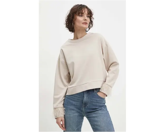 Answear Lab bluza femei, culoarea bej, cu imprimeu