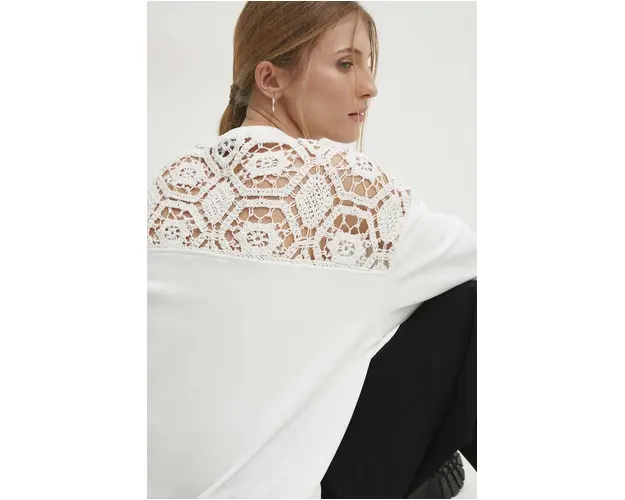 Answear Lab bluza de bumbac femei, culoarea alb, neted