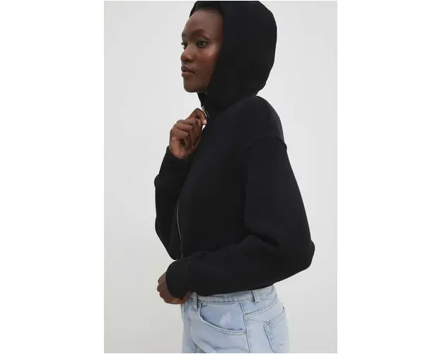 Answear Lab hanorac de bumbac femei, culoarea negru, cu gluga, neted