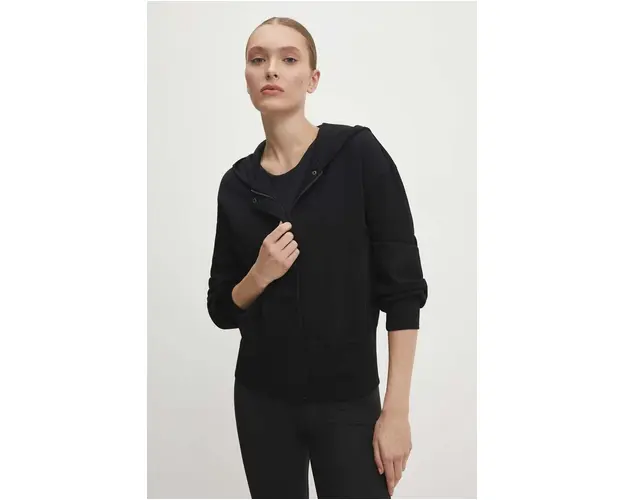 Answear Lab bluza femei, culoarea negru, cu gluga, neted