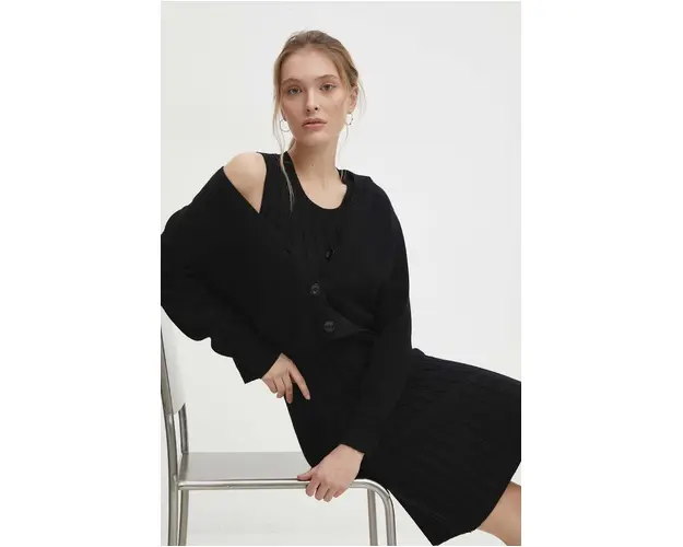 Answear Lab rochie si cardigan culoarea negru