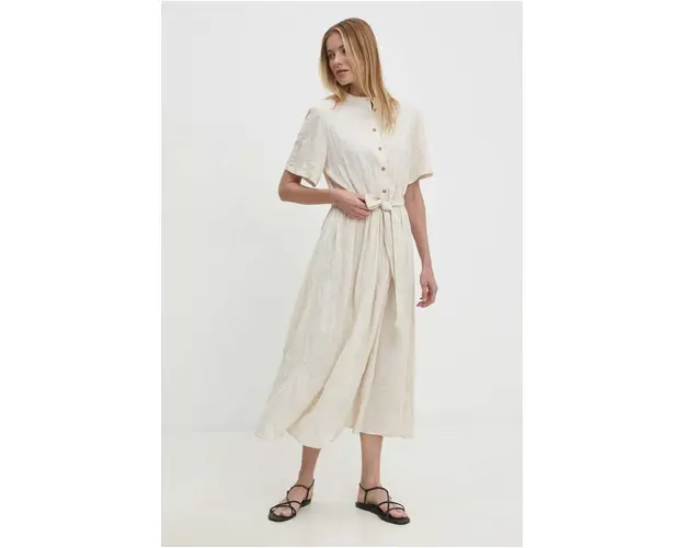 Answear Lab rochie din in culoarea bej, maxi, evazati