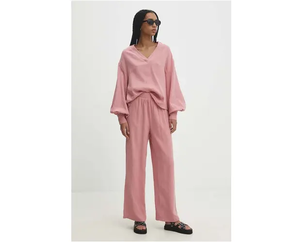 Answear Lab bluza si pantaloni din bumbac culoarea roz