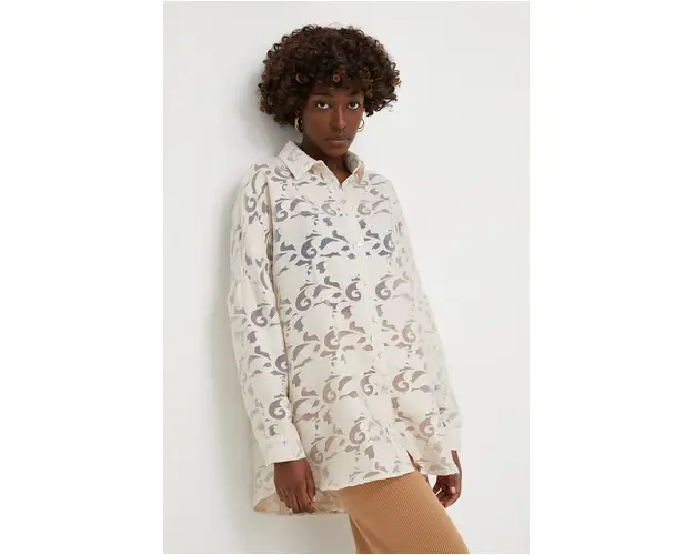 Answear Lab camasa femei, culoarea bej, cu guler clasic, relaxed