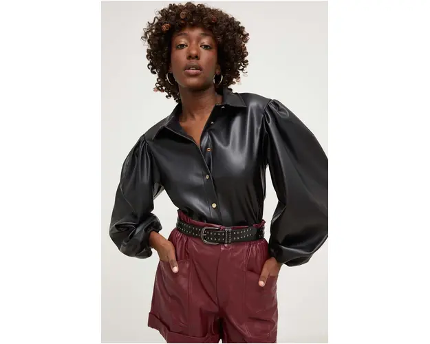 Answear Lab camasa femei, culoarea negru, cu guler clasic, regular