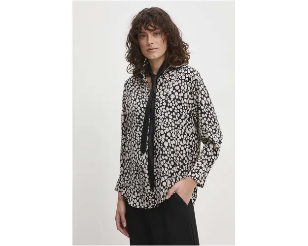 Answear Lab camasa femei, culoarea bej, cu guler clasic, relaxed