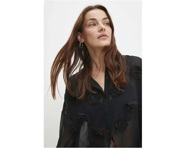 Answear Lab camasa femei, culoarea negru, cu guler clasic, relaxed