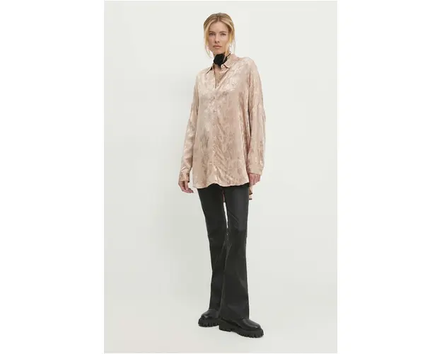 Answear Lab camasa femei, culoarea bej, cu guler clasic, relaxed