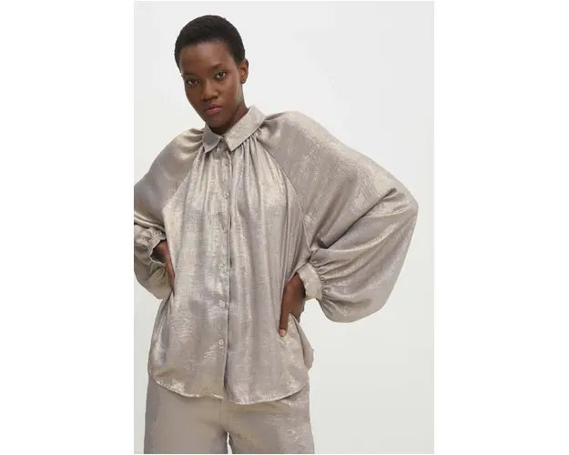 Answear Lab camasa femei, culoarea auriu, cu guler clasic, relaxed