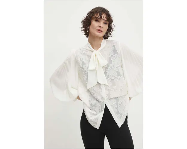Answear Lab camasa femei, culoarea alb, cu un decolteu legat, regular