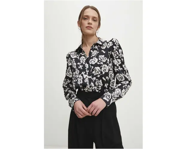 Answear Lab camasa femei, culoarea negru, cu guler clasic, regular
