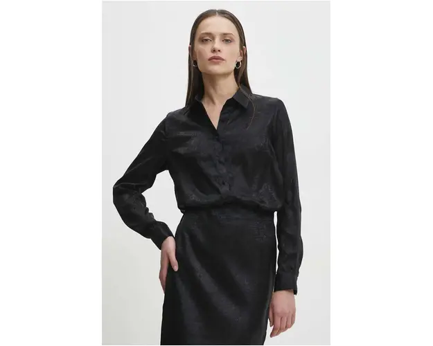 Answear Lab camasa femei, culoarea negru, cu guler clasic, regular