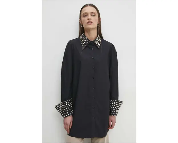Answear Lab camasa din bumbac femei, culoarea negru, cu guler clasic, regular