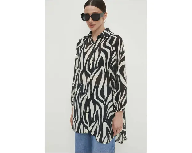 Answear Lab camasa femei, culoarea negru, cu guler clasic, relaxed