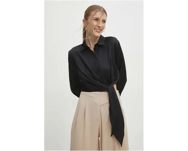 Answear Lab camasa femei, culoarea negru, cu guler clasic, regular