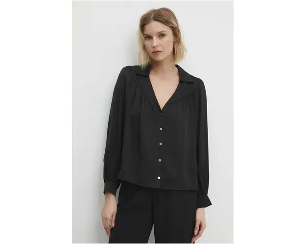 Answear Lab camasa femei, culoarea negru, cu guler clasic, regular