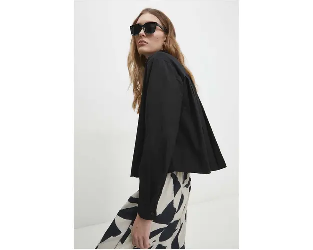 Answear Lab camasa din bumbac femei, culoarea negru, cu guler clasic, relaxed
