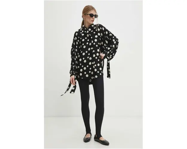 Answear Lab camasa femei, culoarea negru, cu guler clasic, relaxed