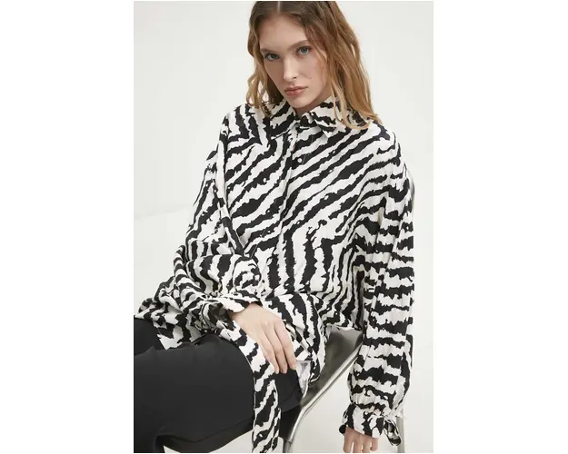 Answear Lab camasa femei, culoarea negru, cu guler clasic, relaxed