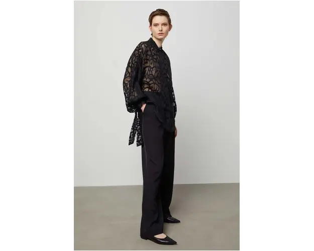 Answear Lab camasa femei, culoarea negru, cu guler clasic, relaxed