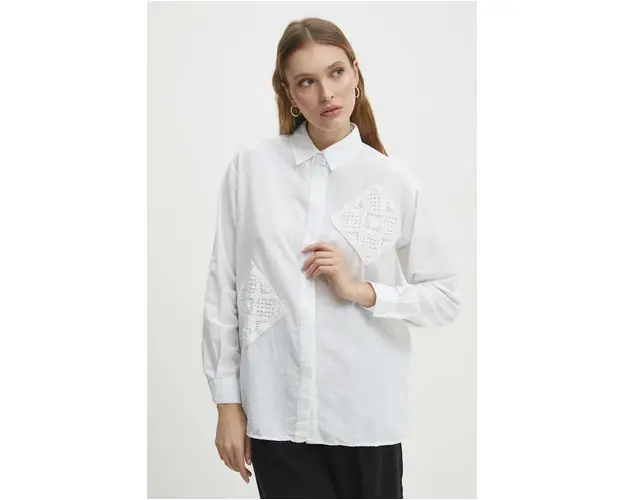 Answear Lab camasa de in culoarea alb, cu guler clasic, relaxed
