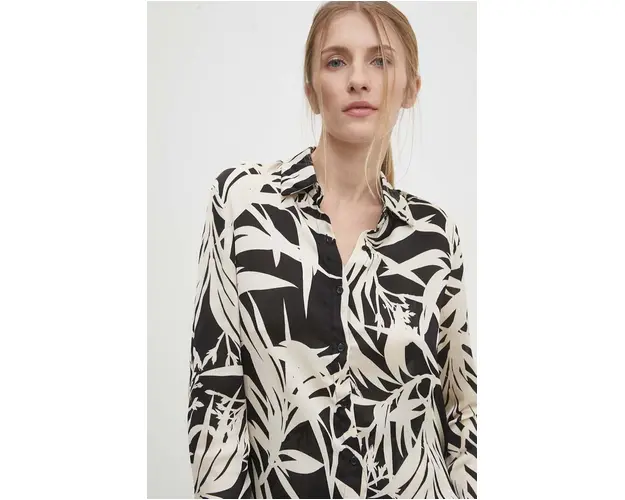Answear Lab camasa femei, culoarea negru, cu guler clasic, regular