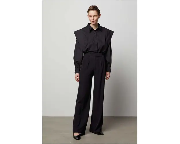 Answear Lab camasa femei, culoarea negru, cu guler clasic, relaxed