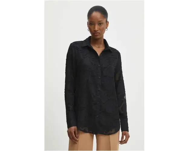 Answear Lab camasa femei, culoarea negru, cu guler clasic, regular