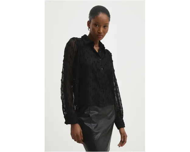 Answear Lab camasa femei, culoarea negru, cu guler clasic, regular