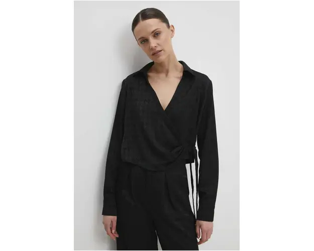 Answear Lab camasa femei, culoarea negru, cu guler clasic, regular