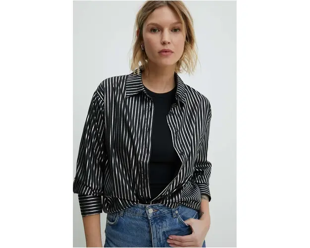 Answear Lab camasa din bumbac femei, culoarea negru, cu guler clasic, relaxed