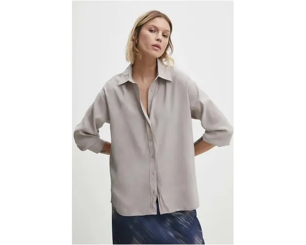 Answear Lab camasa femei, culoarea bej, cu guler clasic, relaxed