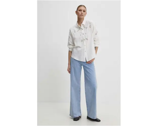 Answear Lab camasa de in culoarea alb, cu guler clasic, relaxed