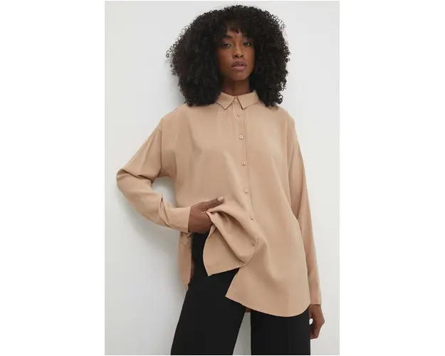 Answear Lab camasa femei, culoarea maro, cu guler clasic, relaxed