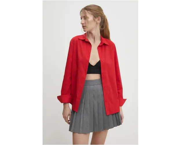 Answear Lab camasa din bumbac femei, culoarea rosu, cu guler clasic, regular