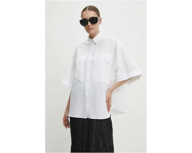 Answear Lab camasa din bumbac femei, culoarea alb, cu guler clasic, relaxed