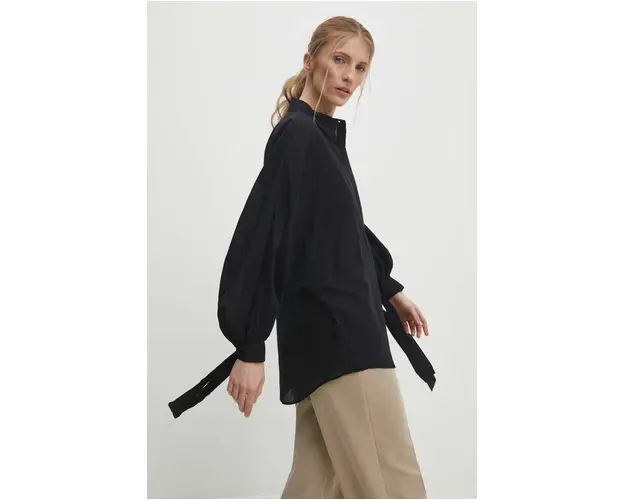 Answear Lab camasa din bumbac femei, culoarea negru, cu guler clasic, relaxed