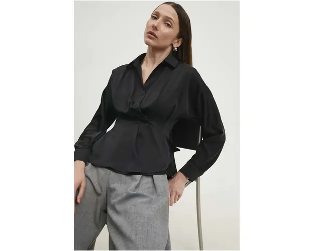 Answear Lab camasa femei, culoarea negru, cu guler clasic, regular