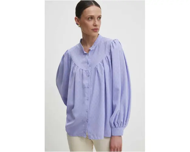 Answear Lab camasa femei, culoarea violet, cu guler stand-up, relaxed