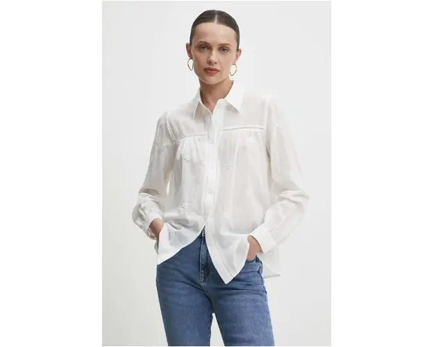 Answear Lab camasa din bumbac femei, culoarea alb, cu guler clasic, regular