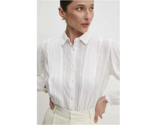 Answear Lab camasa din bumbac femei, culoarea bej, cu guler clasic, regular