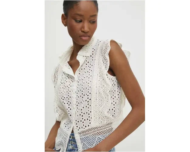 Answear Lab camasa din bumbac femei, culoarea bej, cu guler clasic, regular