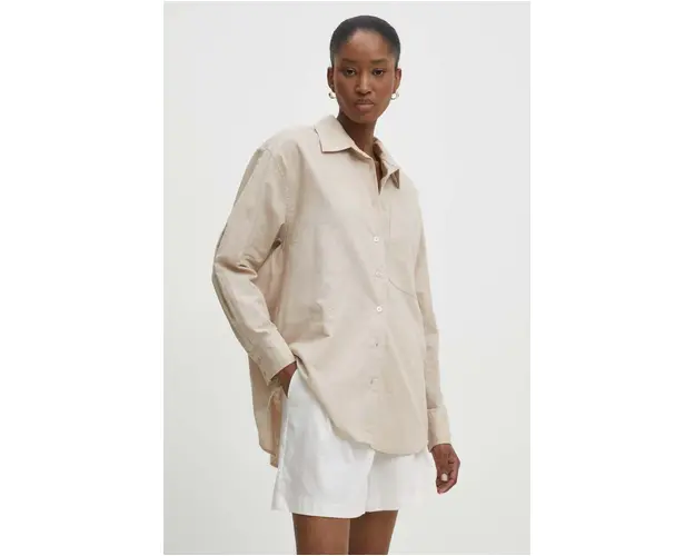 Answear Lab camasa de in culoarea bej, cu guler clasic, relaxed