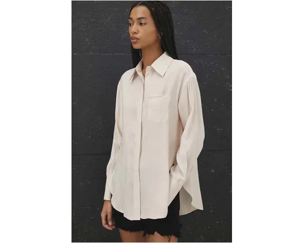 Answear Lab camasa femei, culoarea bej, cu guler clasic, relaxed